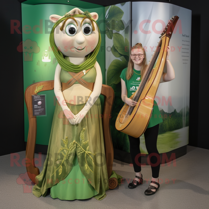 Olive Celtic Harp mascot costume character dressed with a Playsuit and Watches Olive Celtic Harp mascot costume character dressed with a Playsuit and Watches