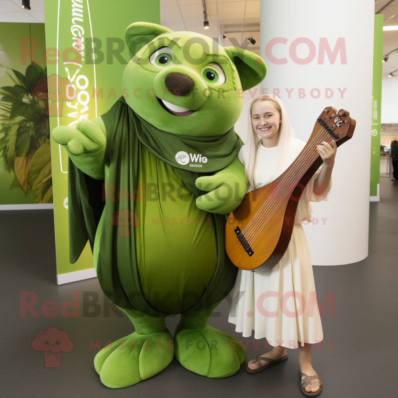 Olive Celtic Harp mascot costume character dressed with a Playsuit and Watches Olive Celtic Harp mascot costume character dressed with a Playsuit and Watches