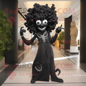 Black Medusa mascot costume character dressed with a Dress Pants and Earrings