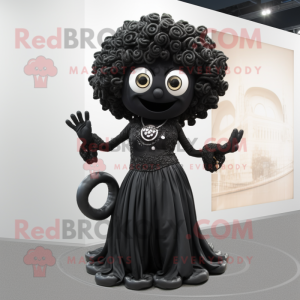 Black Medusa mascot costume character dressed with a Dress Pants and Earrings