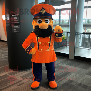 Orange Navy Soldier mascot costume character dressed with a Dress Pants and Hats