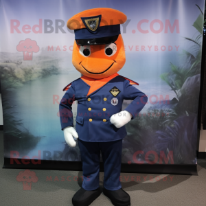 Orange Navy Soldier mascot costume character dressed with a Dress Pants and Hats