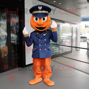 Orange Navy Soldier mascot costume character dressed with a Dress Pants and Hats