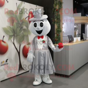 Silver Cherry mascot costume character dressed with a A-Line Dress and Pocket squares