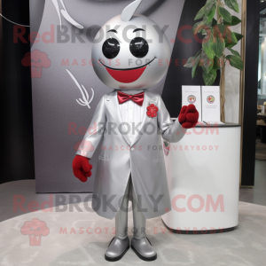 Silver Cherry mascot costume character dressed with a A-Line Dress and Pocket squares