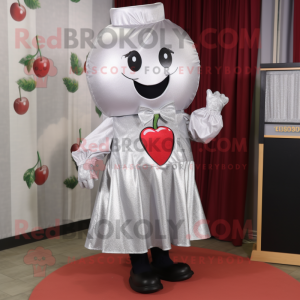 Silver Cherry mascot costume character dressed with a A-Line Dress and Pocket squares