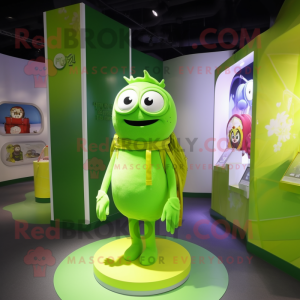 Lime Green Pendant mascot costume character dressed with a Skirt and Messenger bags