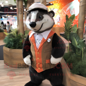Peach Badger mascot costume character dressed with a Waistcoat and Cufflinks