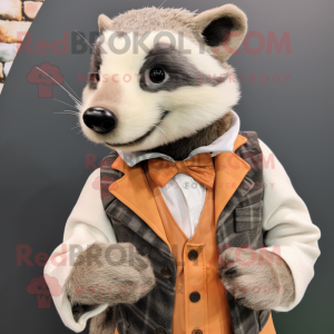 Peach Badger mascot costume character dressed with a Waistcoat and Cufflinks