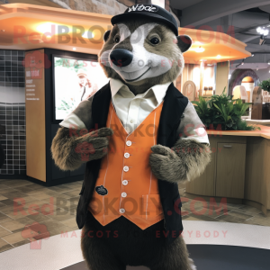 Peach Badger mascot costume character dressed with a Waistcoat and Cufflinks