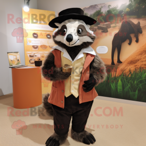 Peach Badger mascot costume character dressed with a Waistcoat and Cufflinks