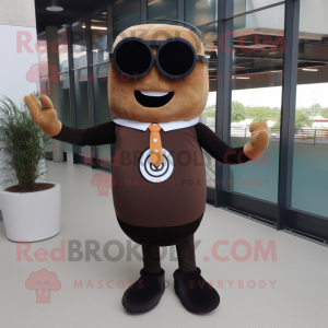 Brown Bagels mascot costume character dressed with a Dress Pants and Sunglasses