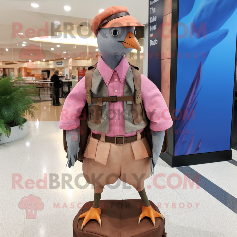 Pink Passenger Pigeon mascot costume character dressed with a Vest and Belts