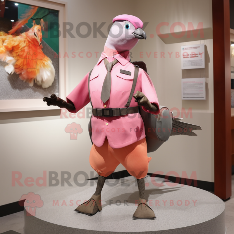 Pink Passenger Pigeon mascot costume character dressed with a Vest and Belts