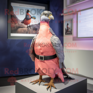 Pink Passenger Pigeon mascot costume character dressed with a Vest and Belts