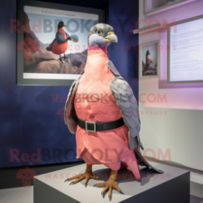 Pink Passenger Pigeon mascot costume character dressed with a Vest and Belts