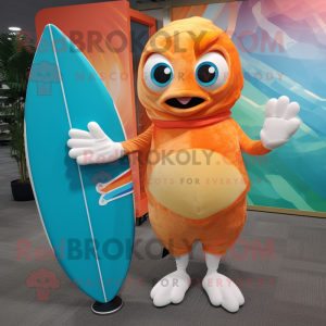 Peach Cod mascot costume character dressed with a Board Shorts and Wraps