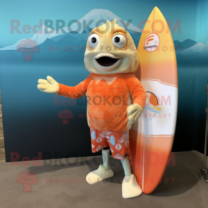 Peach Cod mascot costume character dressed with a Board Shorts and Wraps