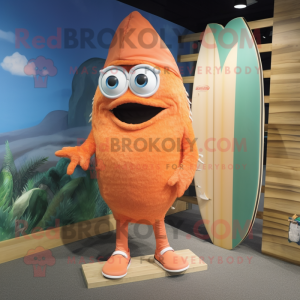 Peach Cod mascot costume character dressed with a Board Shorts and Wraps