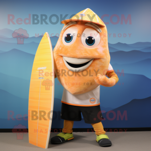 Peach Cod mascot costume character dressed with a Board Shorts and Wraps