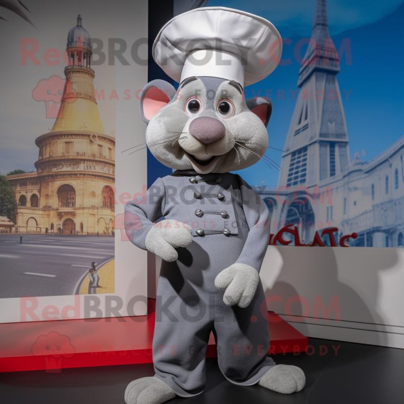 Silver Ratatouille mascot costume character dressed with a Playsuit and Berets