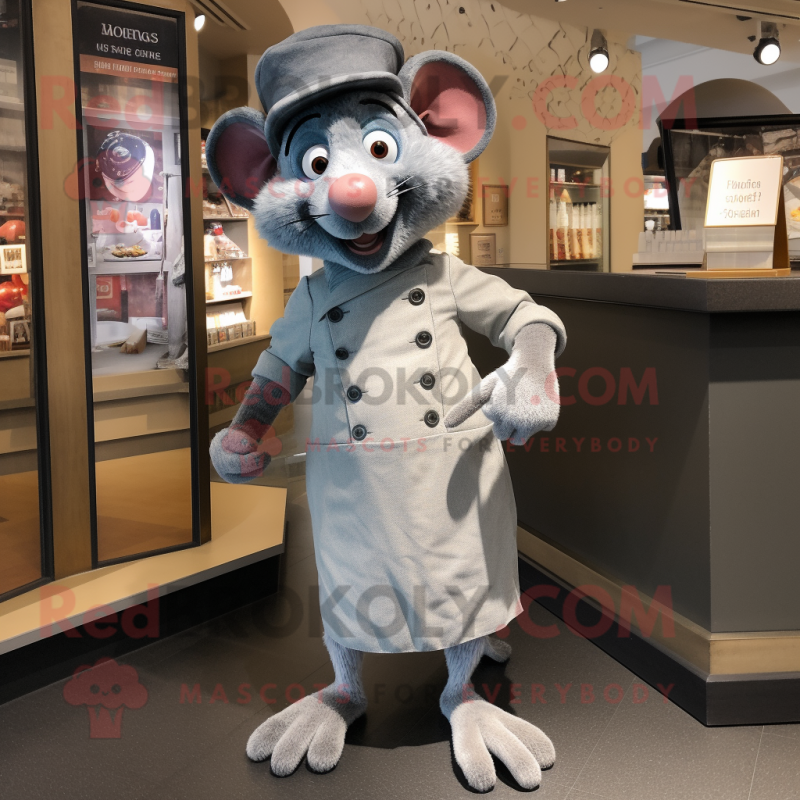 Silver Ratatouille mascot costume character dressed with a Playsuit and Berets
