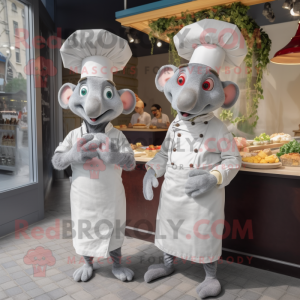 Silver Ratatouille mascot costume character dressed with a Playsuit and Berets