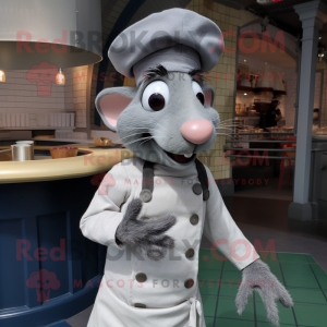 Silver Ratatouille mascot costume character dressed with a Playsuit and Berets