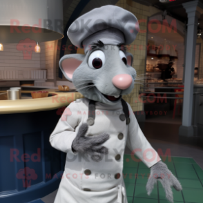 Silver Ratatouille mascot costume character dressed with a Playsuit and Berets