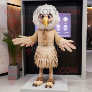 Beige Harpy mascot costume character dressed with a Pleated Skirt and Digital watches