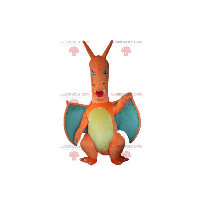 Mascotte de dragon orange vert et jaune géant - Redbrokoly.com