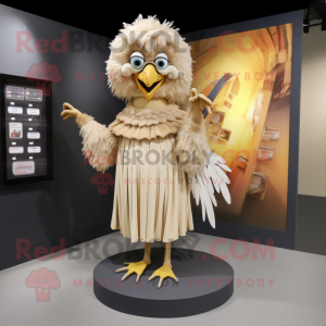 Beige Harpy mascot costume character dressed with a Pleated Skirt and Digital watches