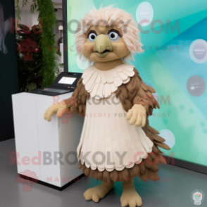 Beige Harpy mascot costume character dressed with a Pleated Skirt and Digital watches