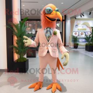 Peach Archeopteryx mascot costume character dressed with a Suit Pants and Necklaces