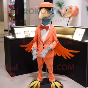 Peach Archeopteryx mascot costume character dressed with a Suit Pants and Necklaces