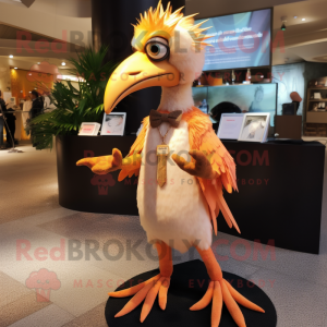 Peach Archeopteryx mascot costume character dressed with a Suit Pants and Necklaces