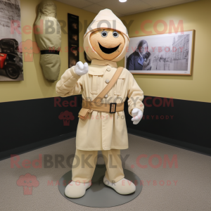 Beige Soldier mascot costume character dressed with a Capri Pants and Shawl pins