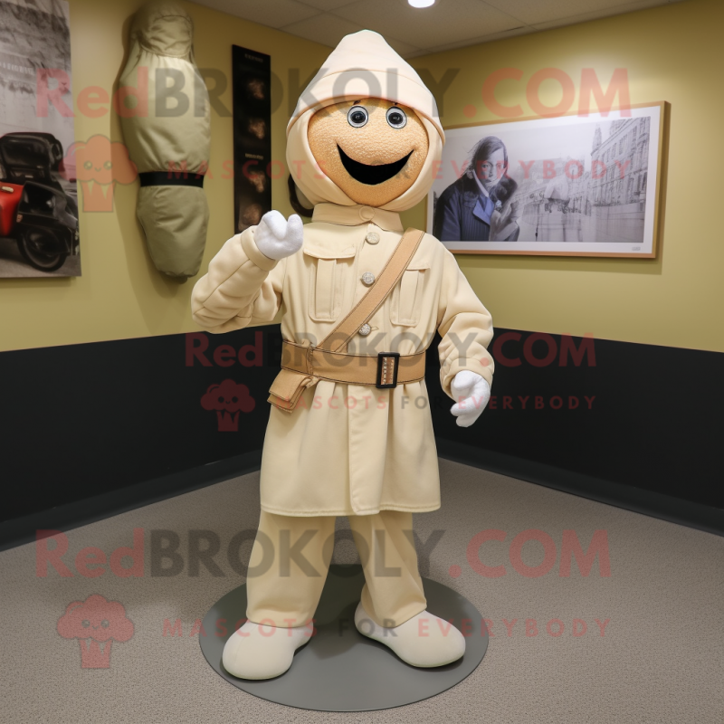 Beige Soldier mascot costume character dressed with a Capri Pants and Shawl pins Beige Soldier mascot costume character dressed with a Capri Pants and Shawl pins