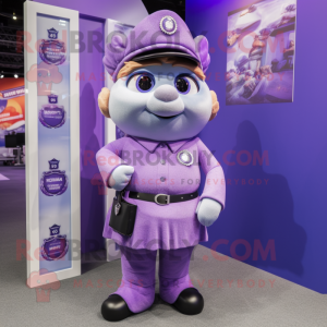 Lavender Police Officer mascot costume character dressed with a Wrap Skirt and Scarves