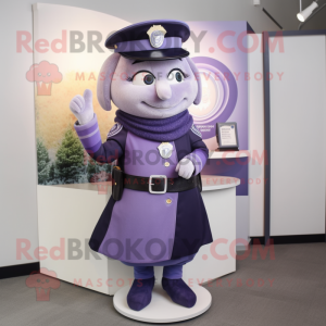 Lavender Police Officer mascot costume character dressed with a Wrap Skirt and Scarves