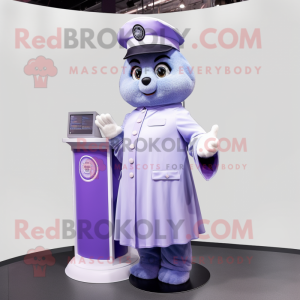 Lavender Police Officer mascot costume character dressed with a Wrap Skirt and Scarves