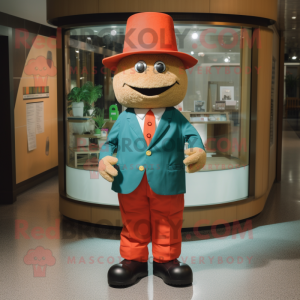 nan Television mascot costume character dressed with a Suit Pants and Hat pins