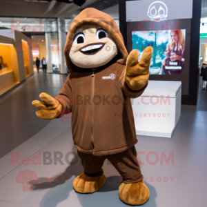 Brown Engagement Ring mascot costume character dressed with a Hoodie and Foot pads