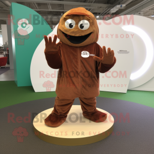 Brown Engagement Ring mascot costume character dressed with a Hoodie and Foot pads