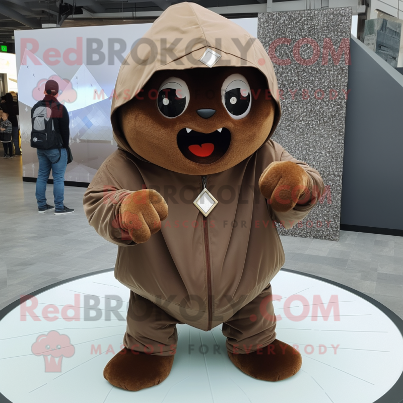 Brown Engagement Ring mascot costume character dressed with a Hoodie and Foot pads