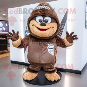 Brown Engagement Ring mascot costume character dressed with a Hoodie and Foot pads