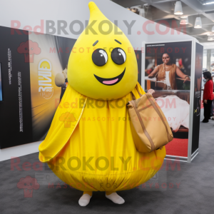 Lemon Yellow Tikka Masala mascot costume character dressed with a Maxi Skirt and Messenger bags
