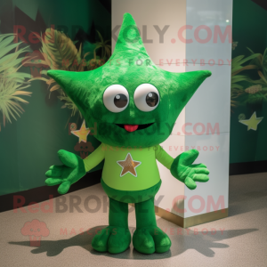 Forest Green Starfish mascot costume character dressed with a Polo Tee and Necklaces
