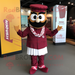 Maroon Biryani mascot costume character dressed with a Graphic Tee and Bow ties