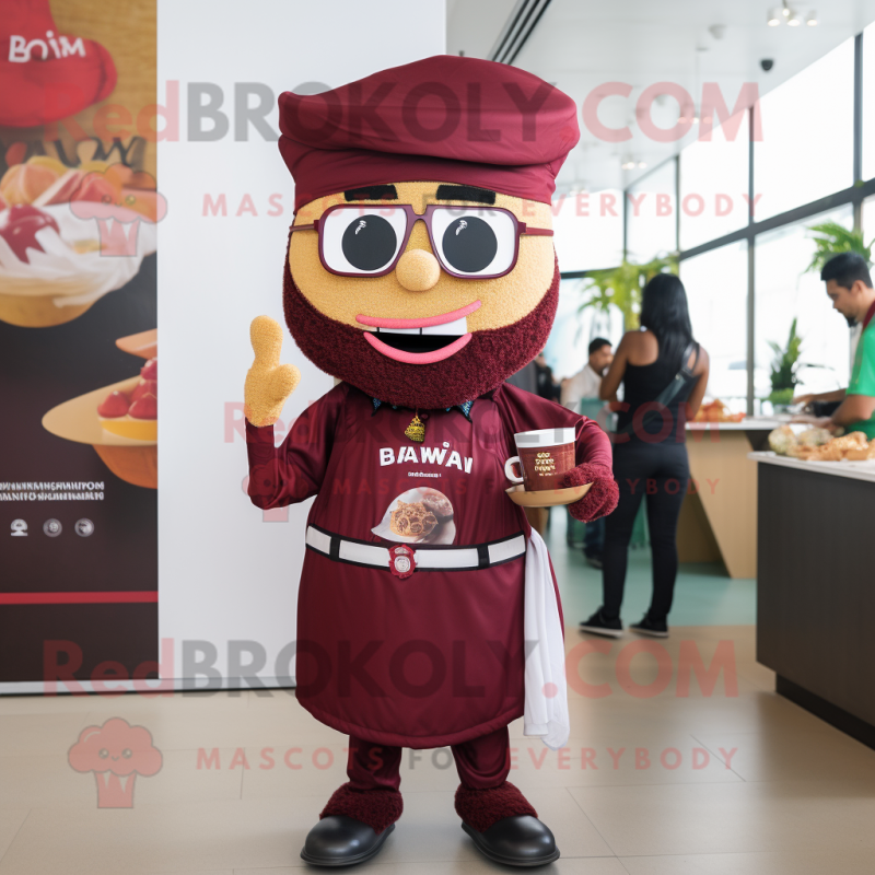 Maroon Biryani mascot costume character dressed with a Graphic Tee and Bow ties Maroon Biryani mascot costume character dressed with a Graphic Tee and Bow ties